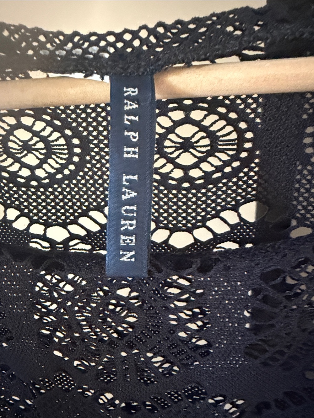 Ralph Lauren Black Crochet Lace Long-Sleeve Dress Swim Cover-Up Size M - Picture 2 of 4